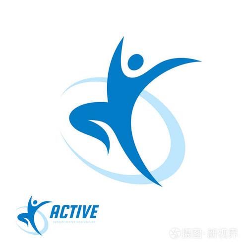 跑步男子创意标志. 积极的运动健身符号. 舞者图标. 平面设计元素.