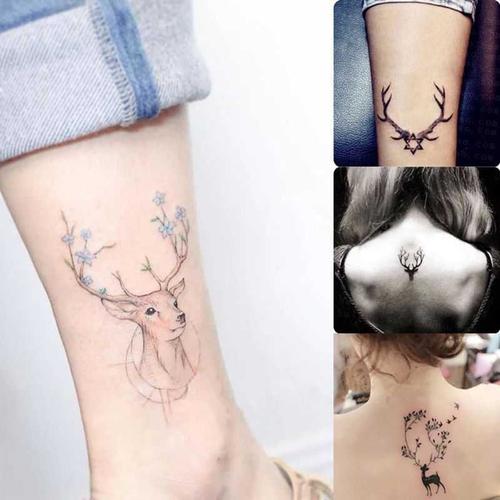 个性麋鹿角小鹿纹身贴防水持久男女可爱花朵英文字母情侣刺青贴纸