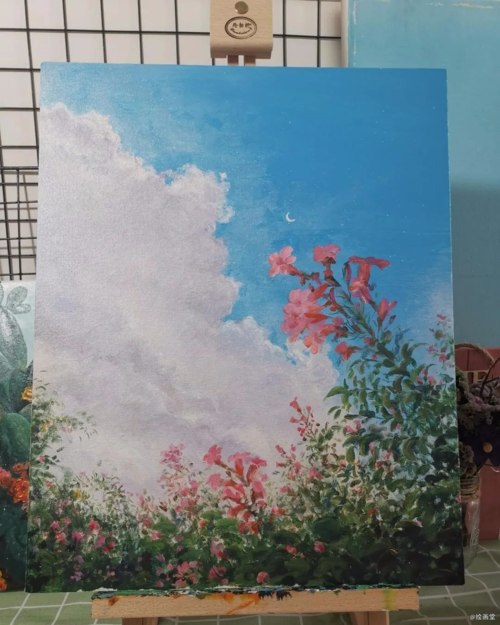 丙烯画教程|创意丙烯风景绘画《春暖花开》