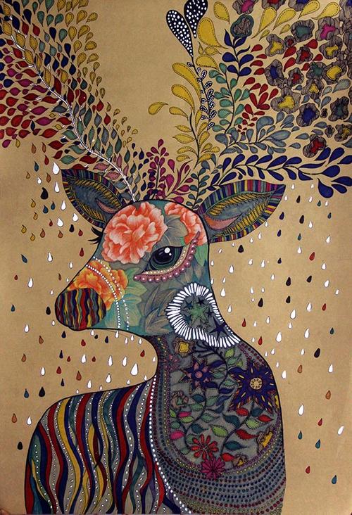 新疆喀什高台动物鹿  装饰画  80×60cm  2016