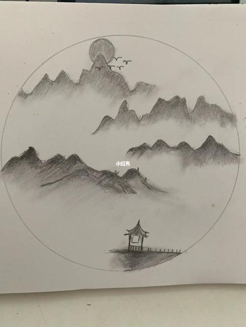 铅笔山水画_山水画_铅笔_临摹_兴趣爱好_绘画