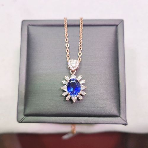 正品斯里兰卡天然蓝宝石吊坠项链裸石2.25克拉一物一