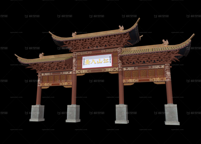 古代牌坊 黄鹤楼牌楼 内含obj fbx maya max 文件