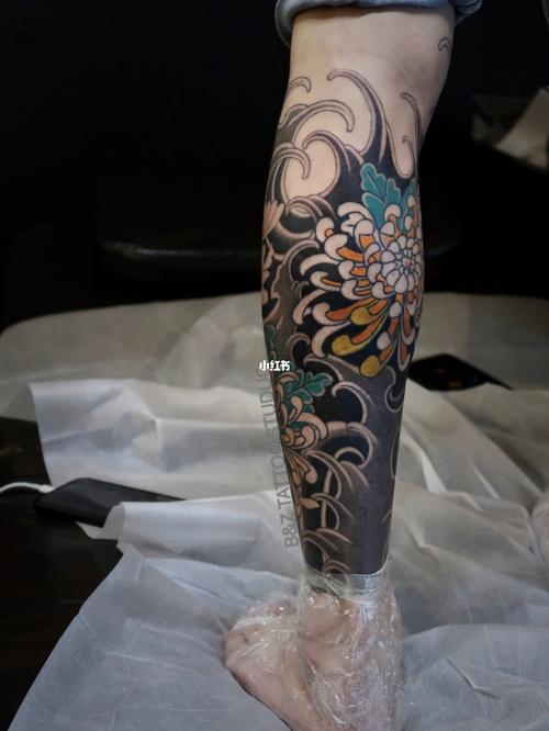 重庆纹身|老传统花腿|菊花&浪_纹身_菊花_日式老传统纹身_美妆