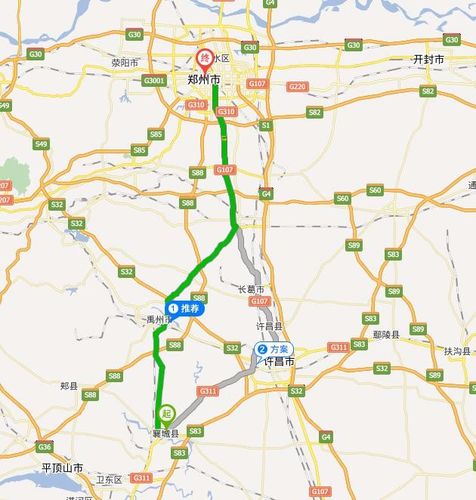 襄城县到郑州百花路建行路线