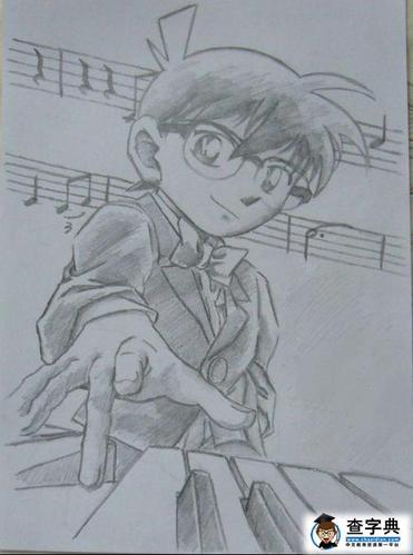 铅笔画帅哥漫画素描-耍酷的柯南