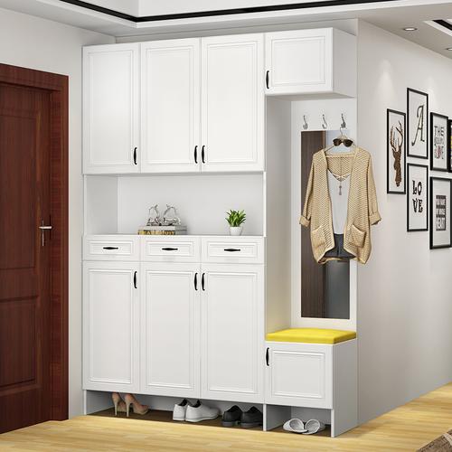 定制家用门口鞋柜新款2020爆款进门整体一体靠墙挂衣架带镜子入门