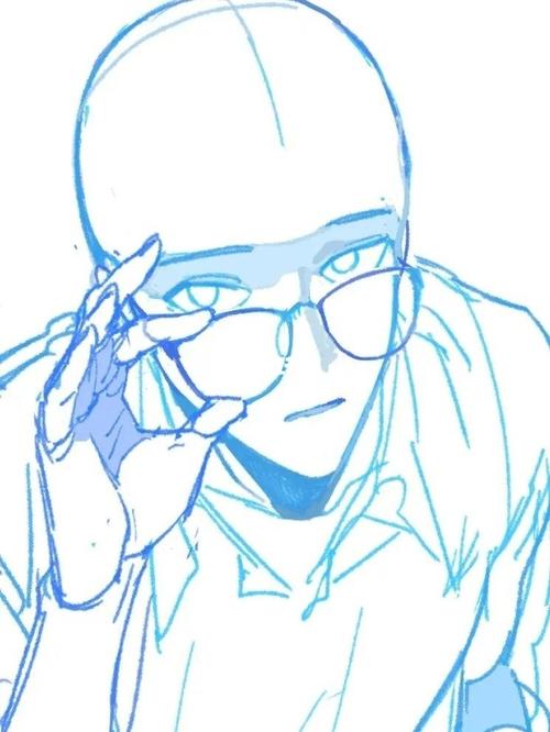 板绘线稿7915斯文败类"眼镜杀"单人模板_板绘_眼镜_线稿_文化