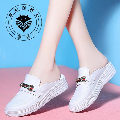 盾狐包头半拖鞋女鞋新款韩版厚底无后跟一脚蹬板鞋女百搭外穿凉鞋女