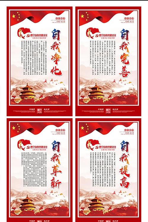 红色四个意识党建文化展板挂画设计