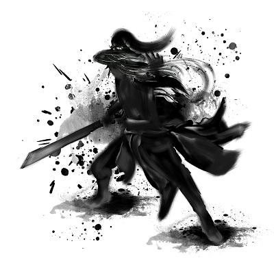 水墨古风人物水墨武侠元素持刀侠客png素材
