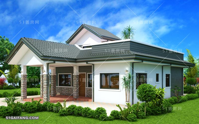 带屋顶平台的3卧室单层住宅设计图前庭后廊惬意舒适