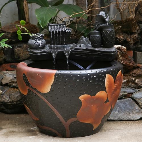 大型陶瓷养鱼缸水缸创意阳台庭院水循环鱼缸造景风水轮客厅摆件