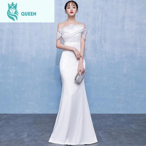 白色抹胸鱼尾晚礼服女2020新款婚纱高端宴会气场女王长款气质性感恋