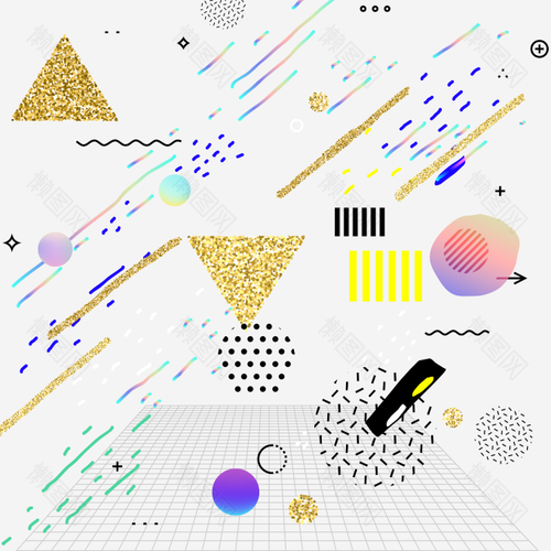 孟菲斯风格孟菲斯风格时尚潮流几何点线面背景底纹素材