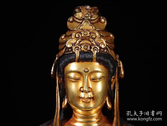 明大明宣德年制款铜鎏金四臂观音造像摆件