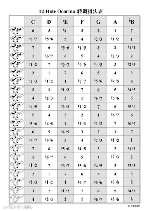 急需陶笛六孔十二孔指法图