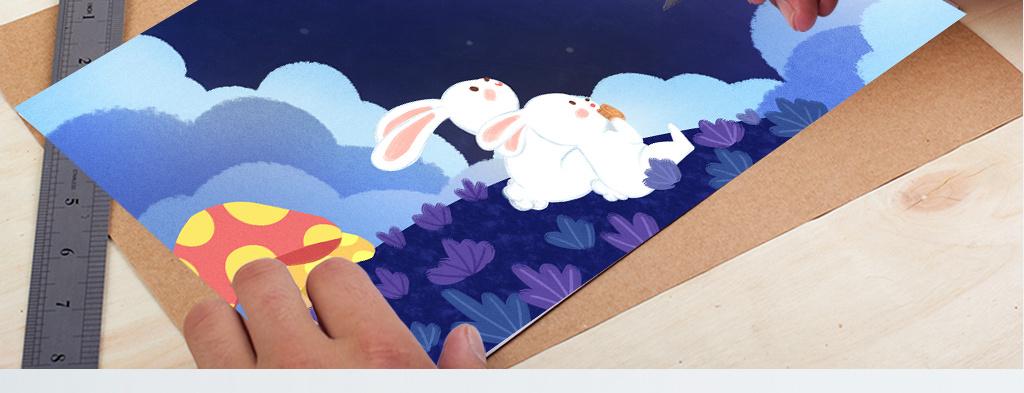 中秋节可爱卡通兔子赏月手绘插画