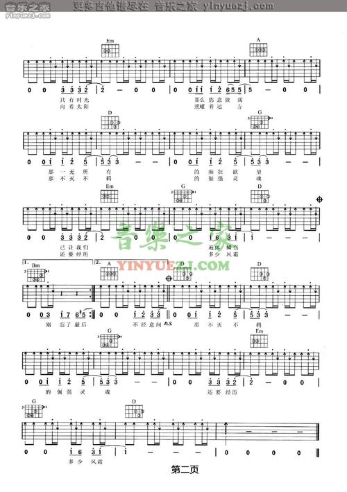 不经意间吉他谱 d调扫弦版_音乐之家编配_汪峰