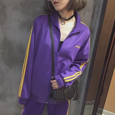 韩国潮牌zico宋闵浩iu雪莉复古情侣nerdy紫色运动服外套男女