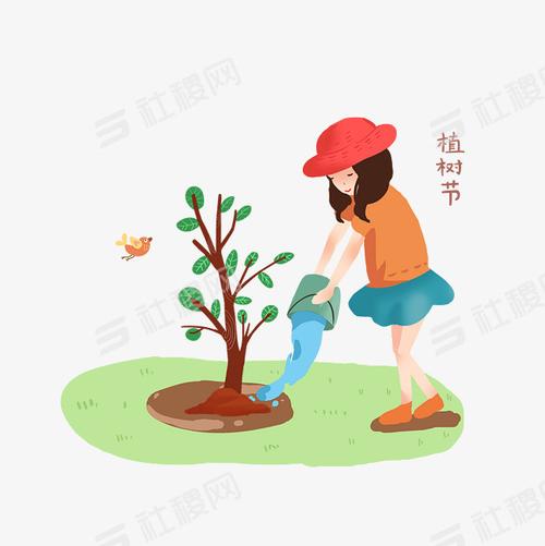 > 植树节女孩种树手绘元素