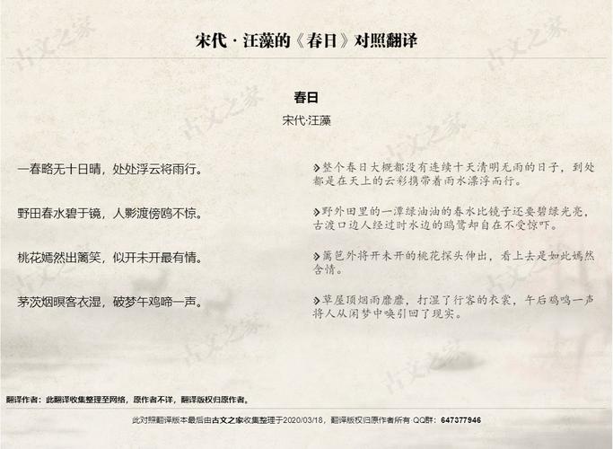《春日》全文对照翻译图片版本已经过人工较正,图片版本为完整版,文字