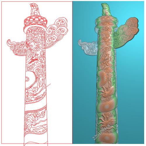 雕刻华表盘龙中华柱头精雕祥云柱子石雕灰度木雕