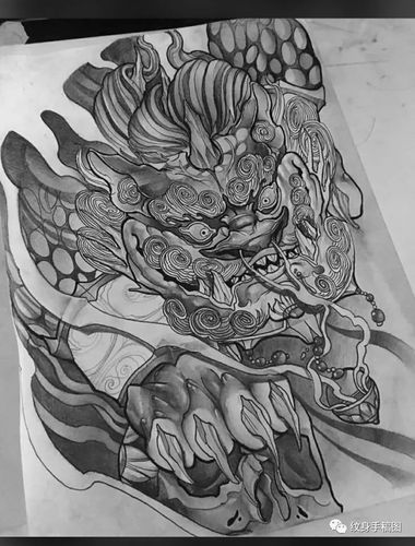 纹身手稿 纹身图案 精品纹身素材 唐狮纹身 神兽纹身