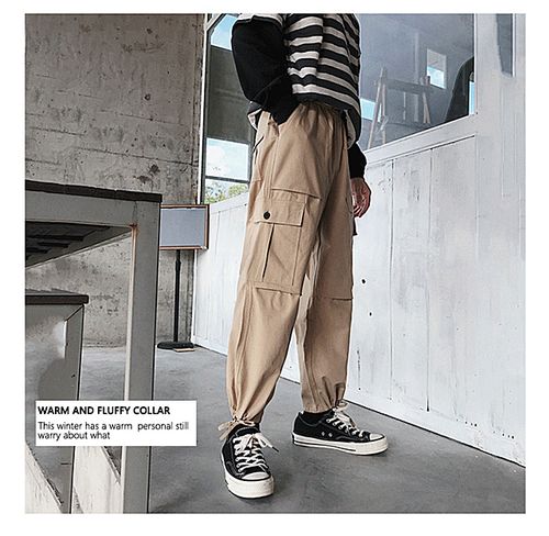 秋季新款大口袋工装裤 裤脚系绳收脚裤直筒裤男士休闲