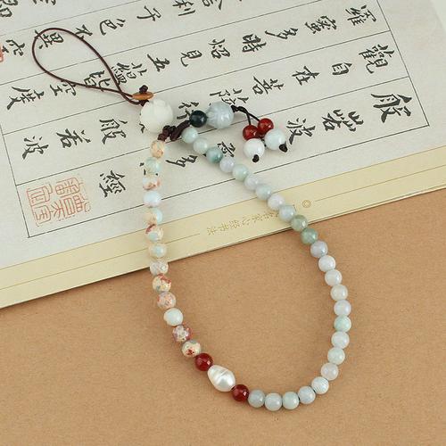 中国风翡翠珍珠莲花手机链挂绳挂饰男女短款个性手腕