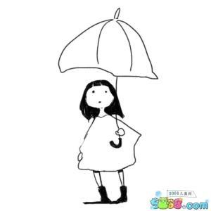 拿伞的女孩简笔画