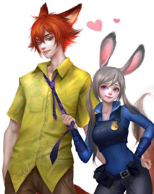 疯狂动物城角色拟人化,萌兔朱迪和帅狐尼克大秀恩爱