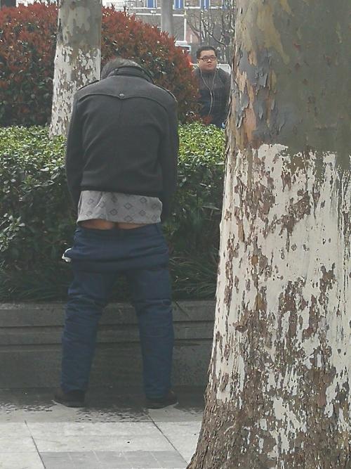 老人家,这是路中间,不是卫生间|公交车站|小便|老人