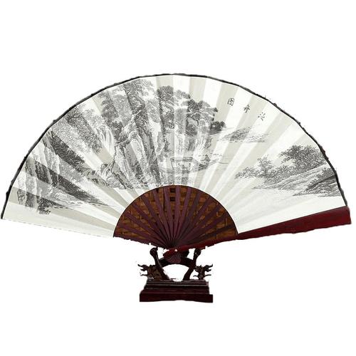 折扇广告扇子中国风男古风汉服空白扇礼品宣传扇10寸水墨泛舟图视频