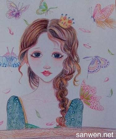 彩铅手绘小女孩插画