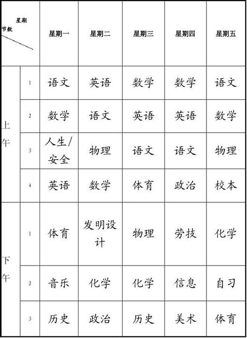 九年级课程表10