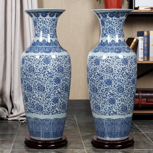 古笙记景德镇青花冰裂纹陶瓷器落地大花瓶客厅电视柜楼道装饰工艺品