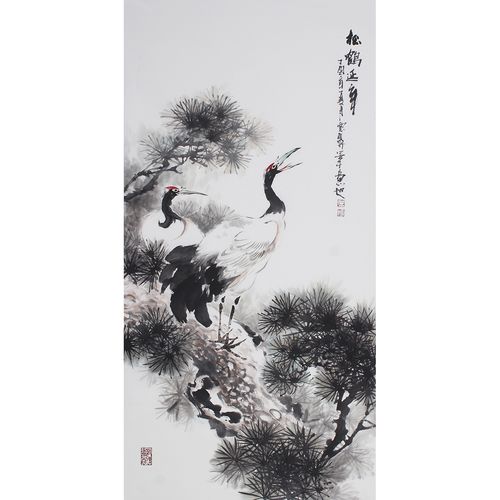 国画字画仙鹤长寿图收藏纯手绘未装裱真迹写意水墨花鸟客厅大促销