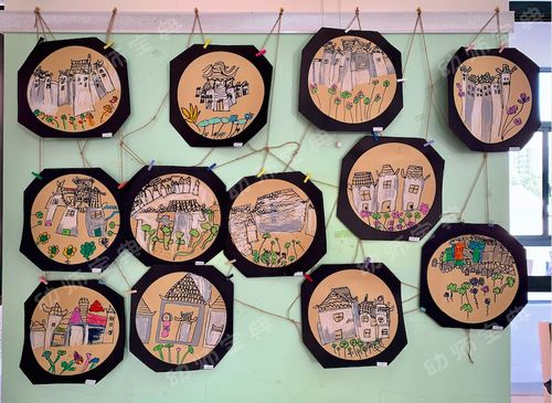 2:孩子们尝试绘画中……步骤1:观察老门东的建筑风格材料:圆形牛皮纸