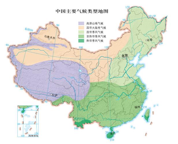 中国主要气候类型地图