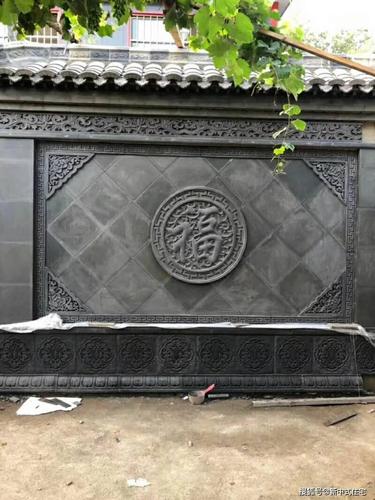 唐语文化砖资材:别墅自建房设计中式景墙福字砖雕设计