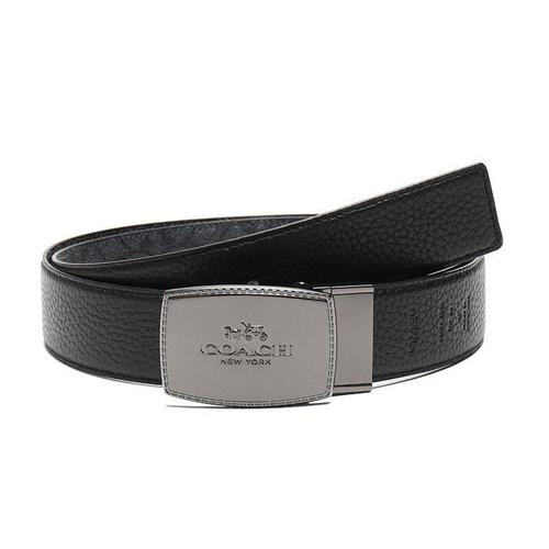 coach蔻驰奢侈品男士涂层帆布配皮仿古板扣式双面腰带皮带64084视频