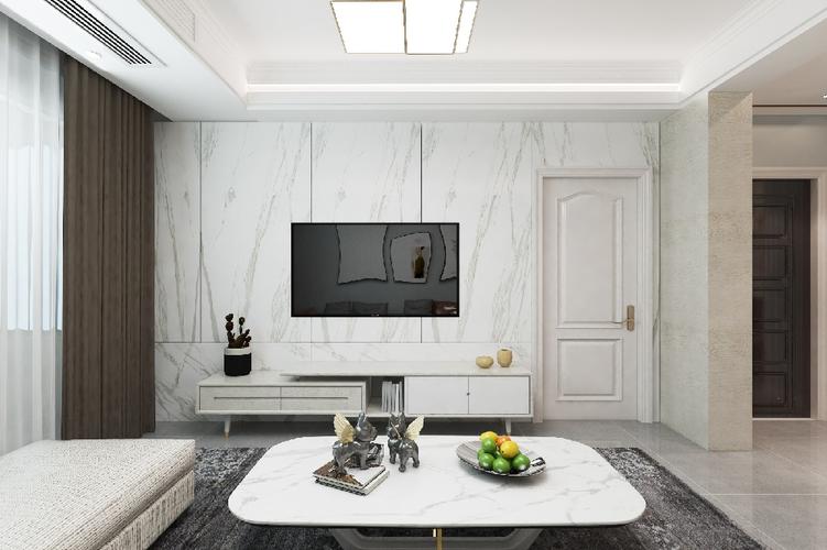 电视墙上面有一扇门,统一做设计,增加了电视墙的面积