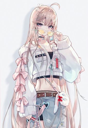 人物绘画,颜色透亮的卡通动漫美少女,可爱的蝴蝶结女孩.