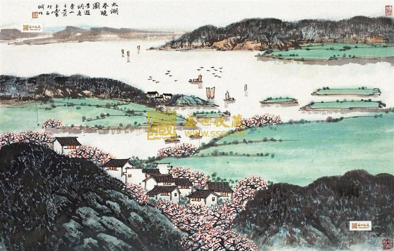 太湖春晓镜片设色纸本