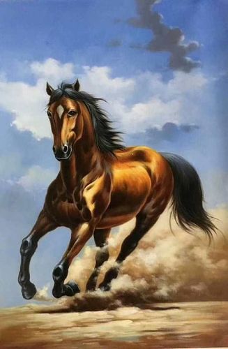 油画欣赏《一马当先》,祝愿大家2018年能够一马当先,马到成功
