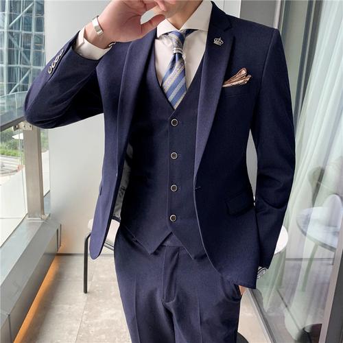 蓝缕金lanlvjin英伦风商务正装男士西服套装男西装三件套韩版修身帅气