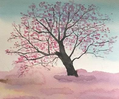 樱花树水彩画黑板报 水彩黑板报图片素材