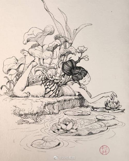 针管笔浮世绘画风 #线稿##绘画参考##远伦教育##美术生