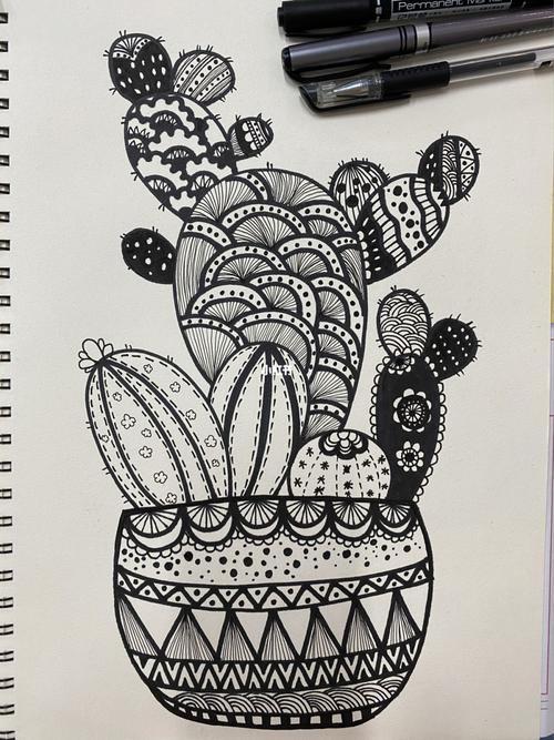 黑白条纹画 简笔画内含过程图 简单易上手_条纹_简笔画_装饰画_记号笔